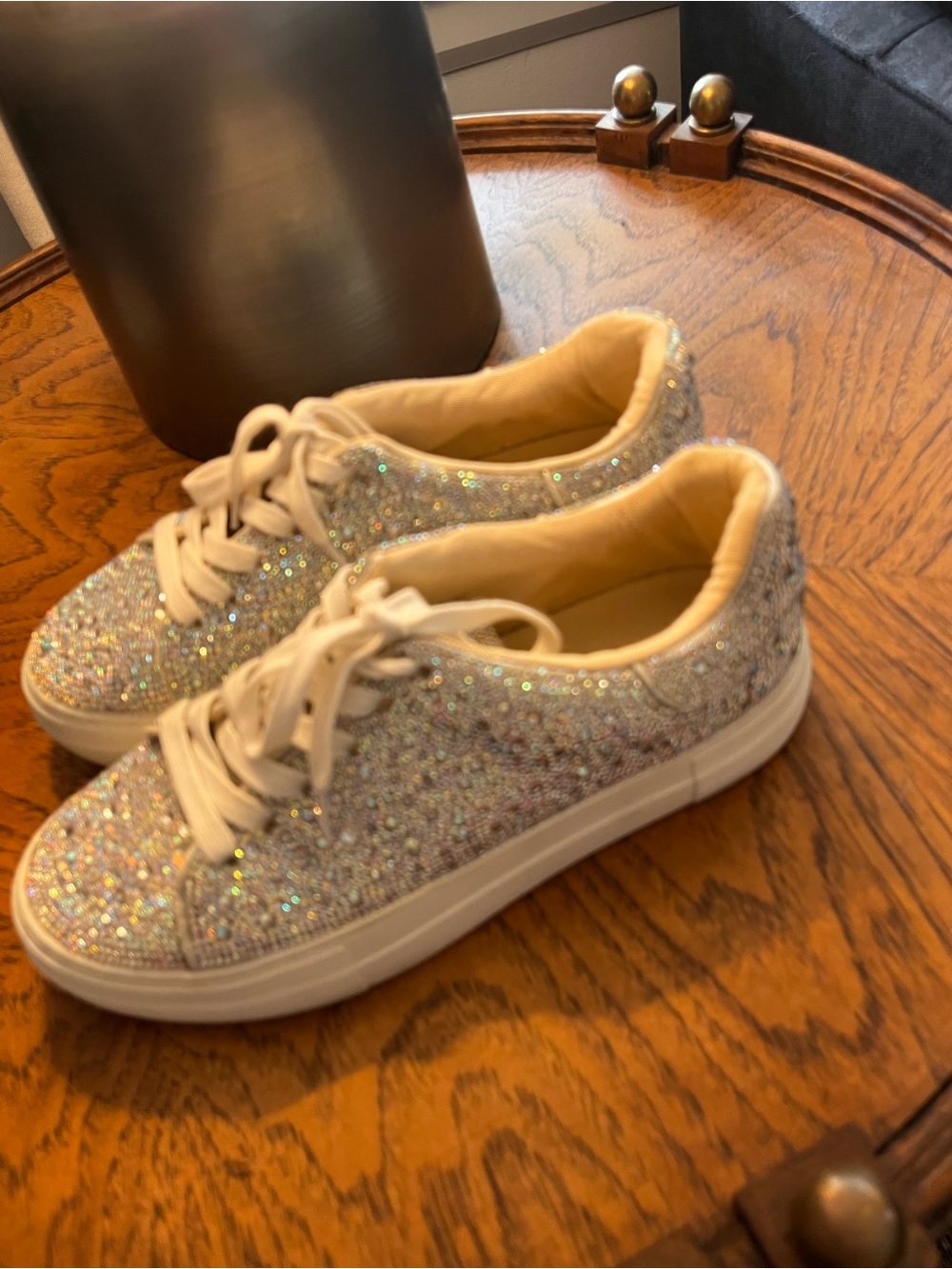 Betsey Johnson Silver Glitter Lace-Up Sneakers
